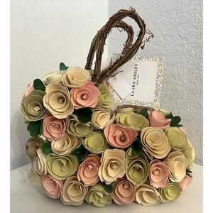 Laura Ashley Dried Pastel Roses Easter Bunny Wicker Ears and Bow - Table Decor